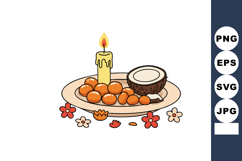 Candle with coconut and orange fruits on plate decorated wit Product Image 1