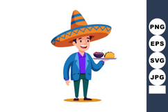 Mexican man wearing traditional sombrero serving tacos and s Product Image 1