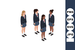 Group of four teenage schoolgirls wearing navy blue uniforms Product Image 1