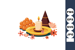 Candle and incense cone with flowers and orange berries vect Product Image 1