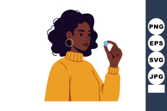 Woman holding coin in yellow sweater with gold hoop earrings Product Image 1