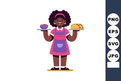 African American waitress serving tacos and bowl of food smi Product Image 1