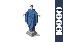 Ancient Roman man statue with blue toga standing on pedestal Product Image 1
