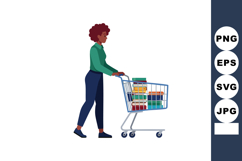Woman pushing shopping cart filled with boxes and packages i Product Image 1