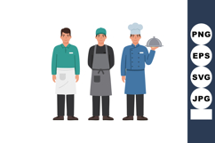 Three male chefs in professional kitchen uniforms holding tr Product Image 1
