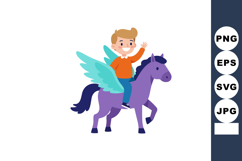 Boy riding purple winged horse fantasy creature flying with Product Image 1