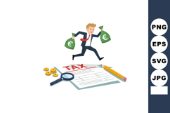 Businessman running with money bags and tax document illustr Product Image 1