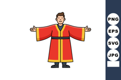 Man wearing traditional red and yellow robe with open arms i Product Image 1