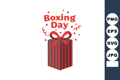 Boxing Day gift box with red ribbon and festive confetti cel Product Image 1