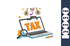 Tax concept with businessman holding money bags jumping on l Product Image 1