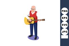 Elderly man playing acoustic guitar standing in casual cloth Product Image 1