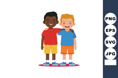 Two happy boys standing together smiling with arms around sh Product Image 1