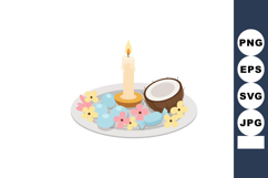 Candle with tropical coconut half and colorful flowers on wh Product Image 1