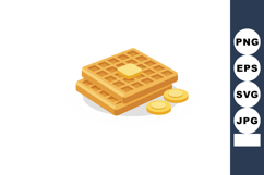 Two golden brown waffles with melting butter and syrup dropl Product Image 1