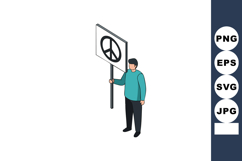 Man holding peace sign protest placard standing in isometric Product Image 1