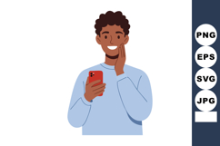 Young man smiling surprised looking at smartphone screen wit Product Image 1