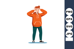 Young man in orange hoodie showing surprise and stress with Product Image 1