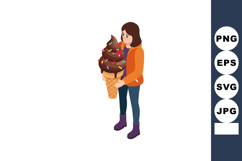 Girl holding giant chocolate ice cream cone with colorful sp Product Image 1