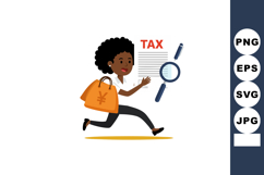 African American woman running with money bag and tax docume Product Image 1