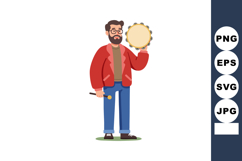 Man playing tambourine in casual outfit with glasses and bea Product Image 1