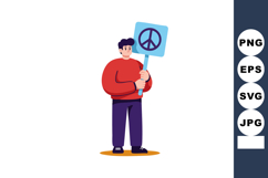 Man holding peace sign protest placard standing with red swe Product Image 1