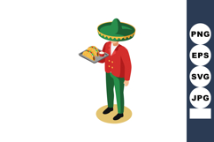 Mexican waiter serving tray with tacos and salsa wearing tra Product Image 1
