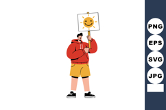 Young man holding cheerful sun sign wearing red hoodie and y Product Image 1
