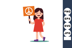 Girl holding peace sign poster in red dress with purple shoe Product Image 1