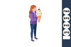Girl holding large ice cream cone with cherry and sprinkles Product Image 1