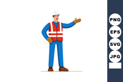 Construction worker in blue uniform with safety vest and hel Product Image 1