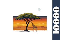 African savannah landscape with lone giraffe and acacia tree Product Image 1