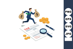 Businessman running with money bags near tax document and co Product Image 1