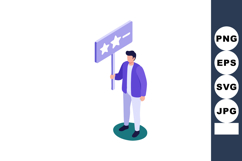 Man holding rating sign with stars and minus symbol in purpl Product Image 1
