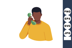 Young man wearing yellow shirt talking on green retro teleph Product Image 1