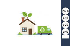 Eco friendly house with green leaves on roof and recycling t Product Image 1