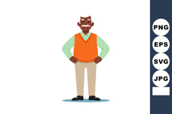 Smiling man standing confidently in orange vest and beige pa Product Image 1