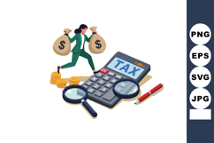 Businesswoman carrying money bags and tax calculator with ma Product Image 1
