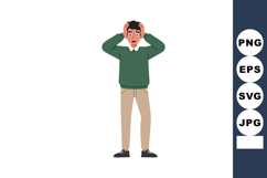 Young man with green sweater expressing shock and worry in c Product Image 1