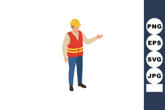 Construction worker wearing yellow helmet and orange safety Product Image 1
