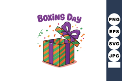 Boxing Day gift box with colorful confetti and purple ribbon Product Image 1
