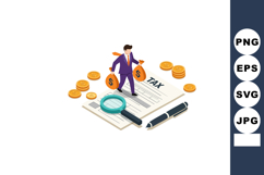 Businessman carrying money bags walking on tax document with Product Image 1