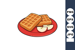 Waffles with sliced apple on red plate breakfast food vector Product Image 1
