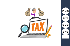 Tax concept with businessman holding money bags and laptop s Product Image 1