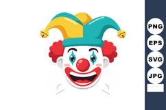 Clown face with colorful jester hat and red hair smiling joy Product Image 1