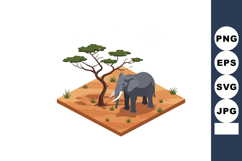 Elephant standing near acacia tree in dry savanna landscape Product Image 1