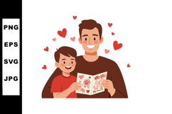 Father and son holding handmade Valentine card with red hear Product Image 1