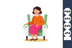 Elderly woman sitting on green armchair wearing orange sweat Product Image 1