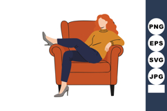 Woman Relaxing on Orange Armchair Wearing Mustard Sweater an Product Image 1