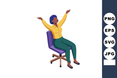 Woman Stretching Sitting on Office Chair Relaxed Workplace V Product Image 1