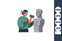 Sculptor carving stone statue with hammer and chisel in work Product Image 1